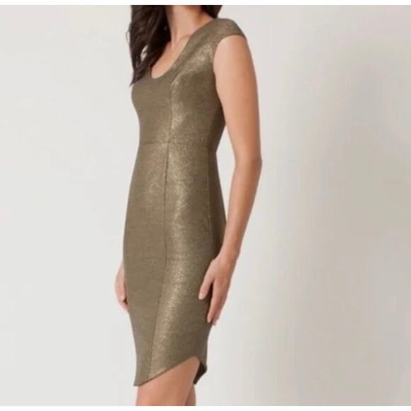 New Black Halo Gold Metallic Sheath Mini Dress Cocktail Size 4 Formal Tight - Picture 2 of 11